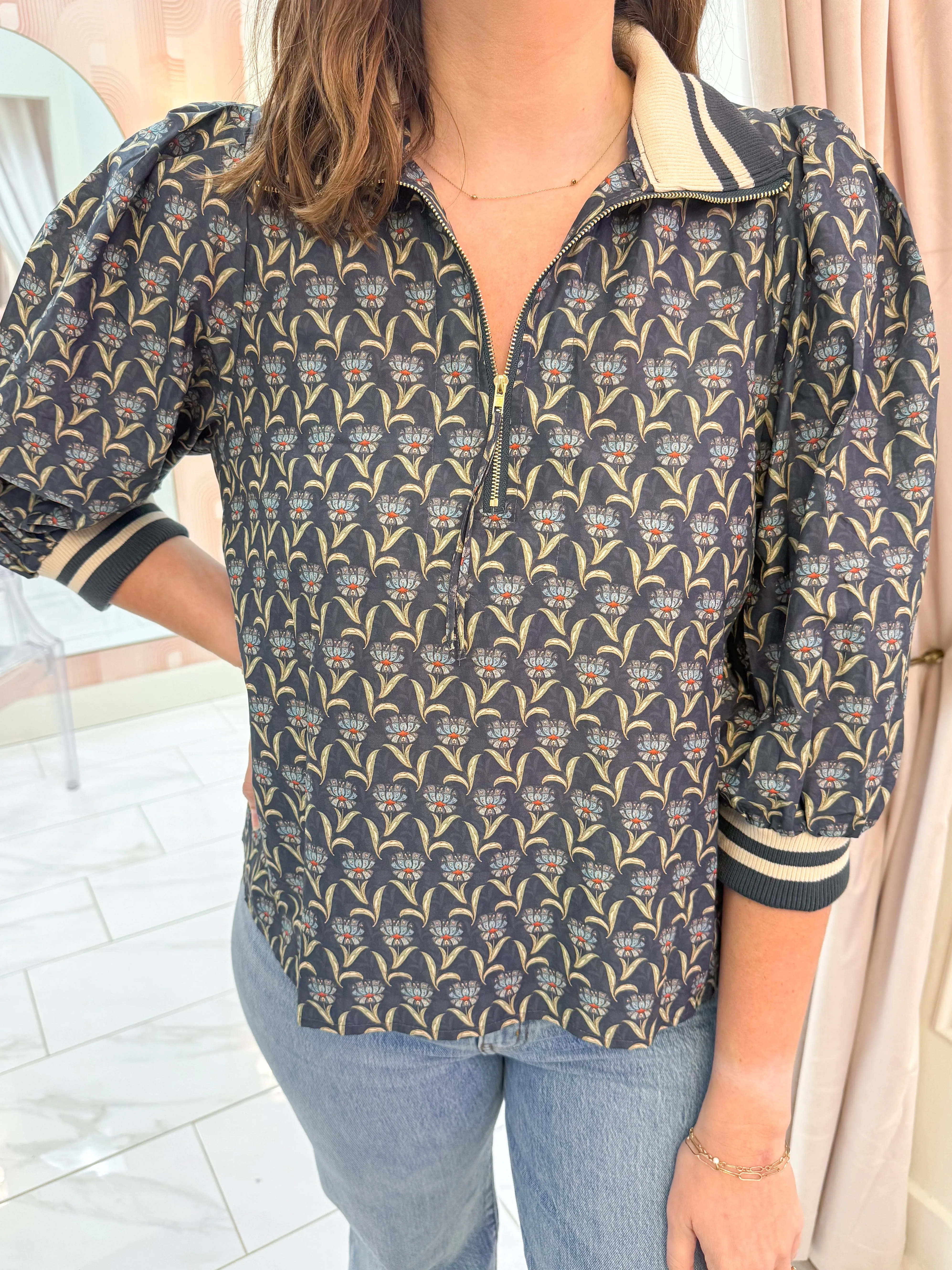 Pressed Petals Quarter Zip Blouse sold by Mimosa product image thumbnail 4