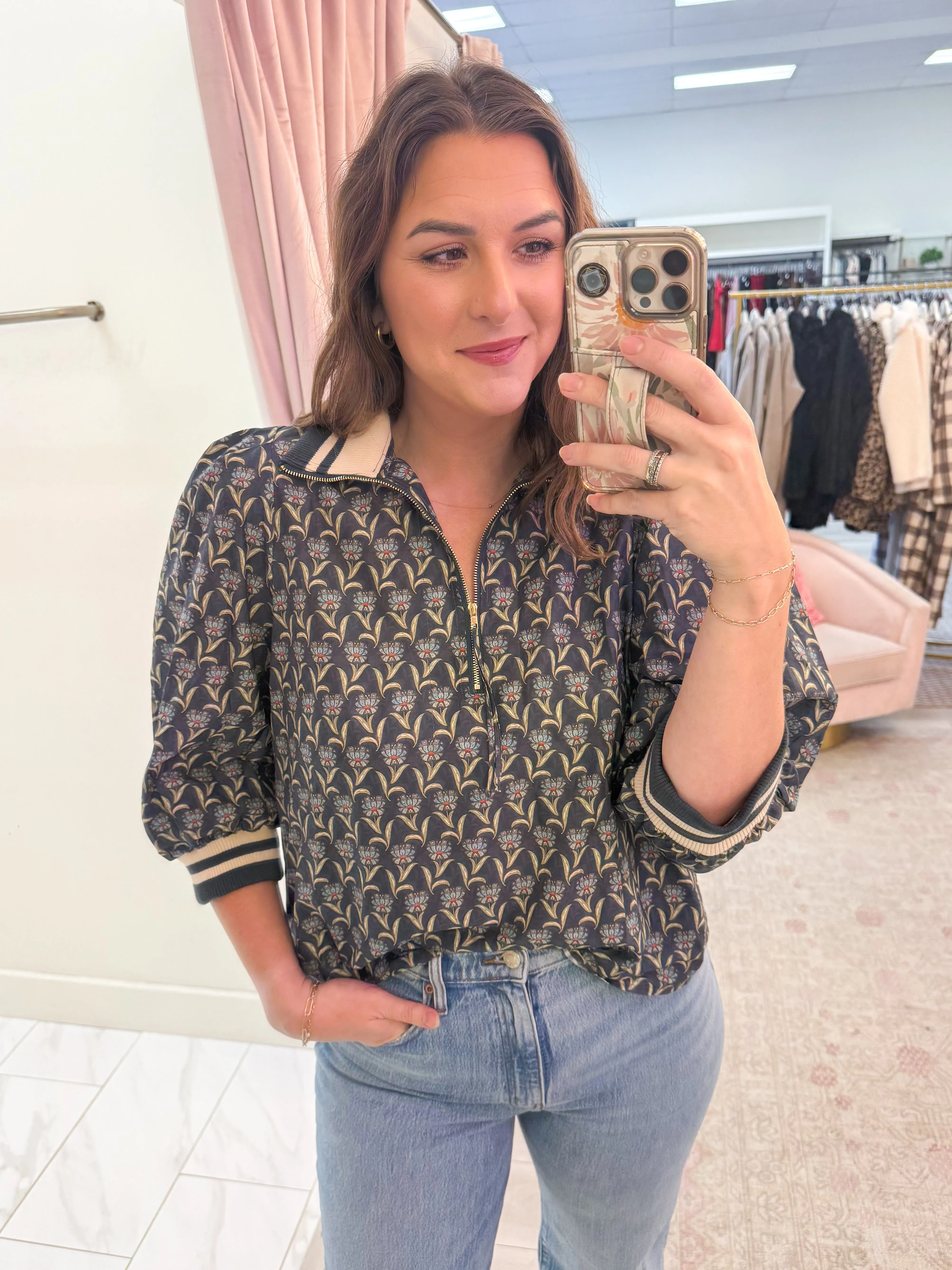Pressed Petals Quarter Zip Blouse sold by Mimosa
