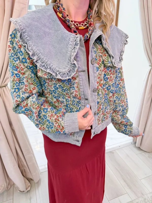 Fiora Floral Jacquard Denim Jacket sold by Mimosa