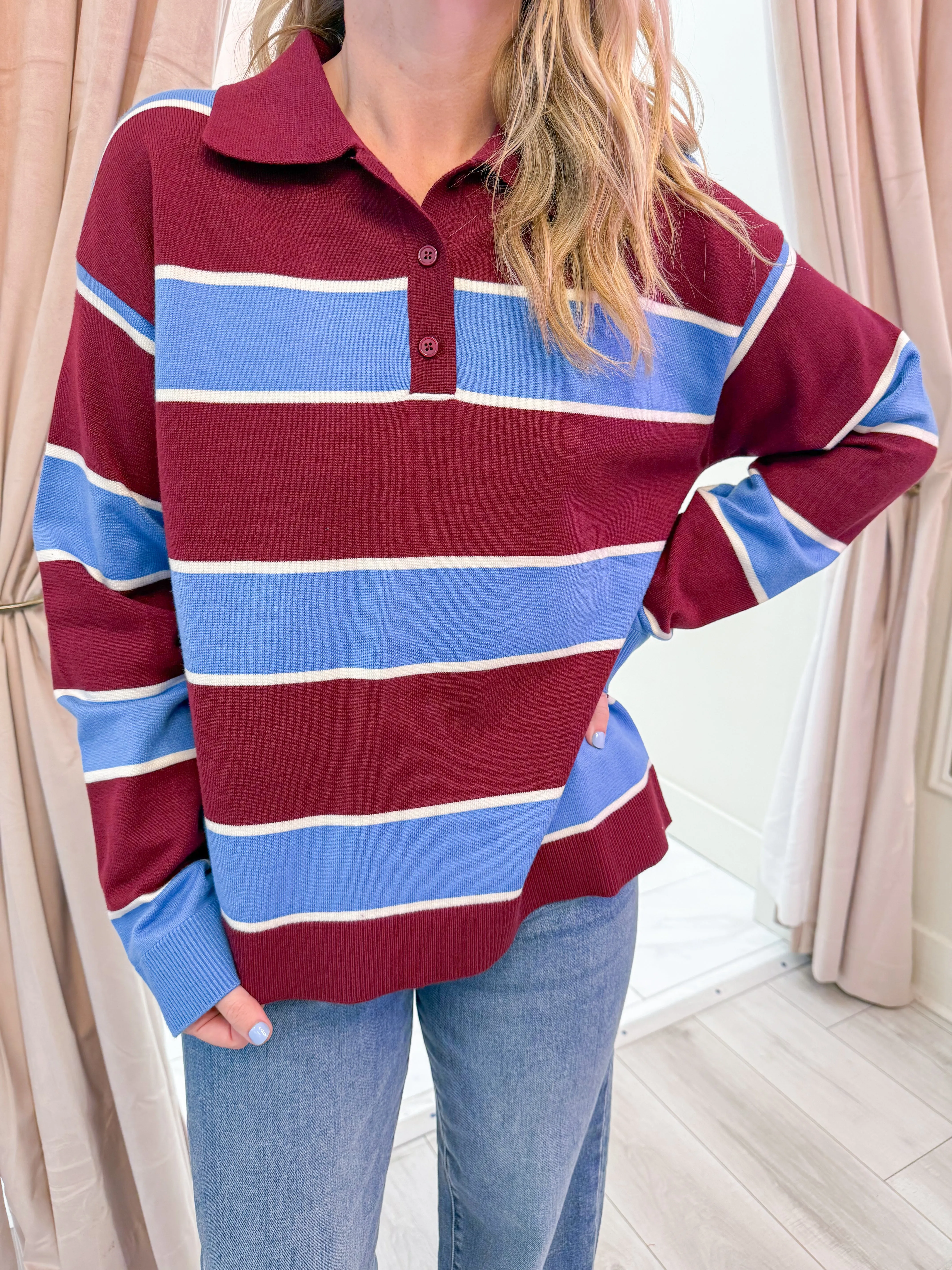 Stripe Society Knit Polo Top sold by Mimosa product image thumbnail 2