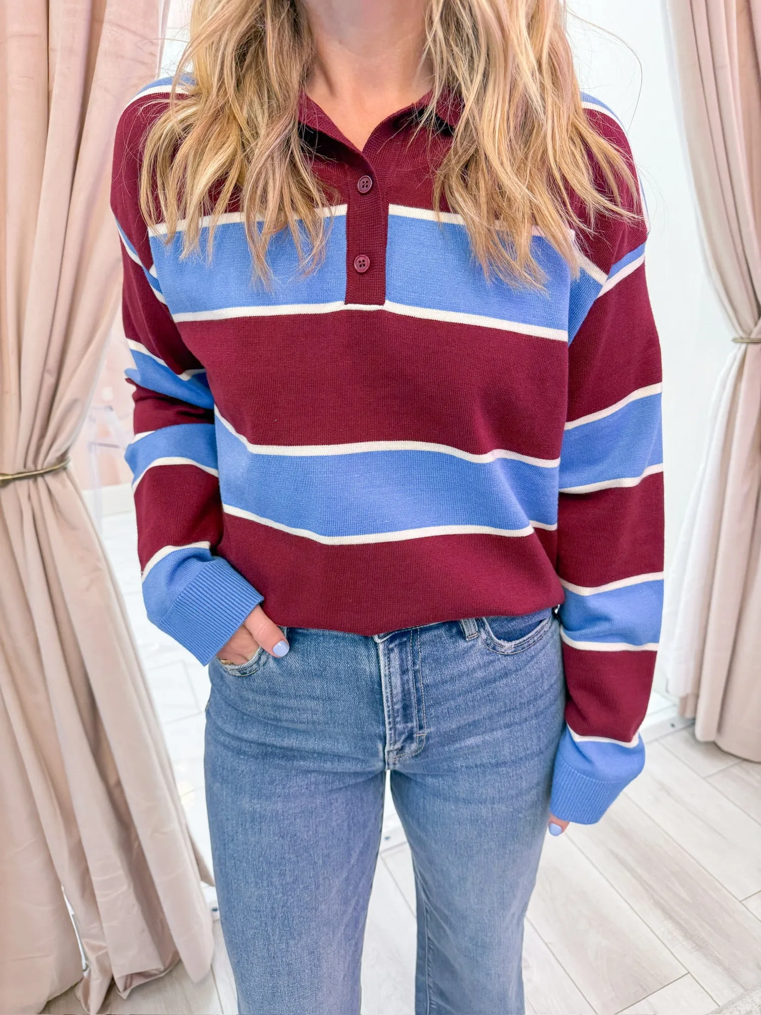 Stripe Society Knit Polo Top sold by Mimosa product image thumbnail 3