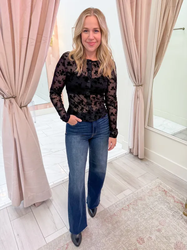 Eva Burn Out Button Up Top sold by Mimosa