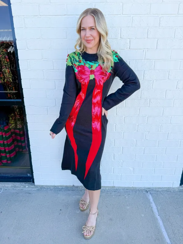 Sequin Wreath with Bow Knit Midi Dress sold by Mimosa