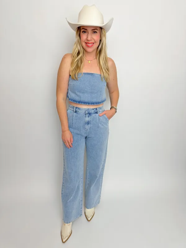 Britt Denim Tube Crop made by Le Lis