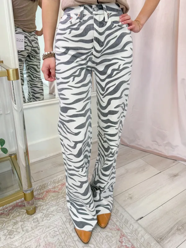 Far Out High Rise Wide Leg Zebra sold by Mimosa
