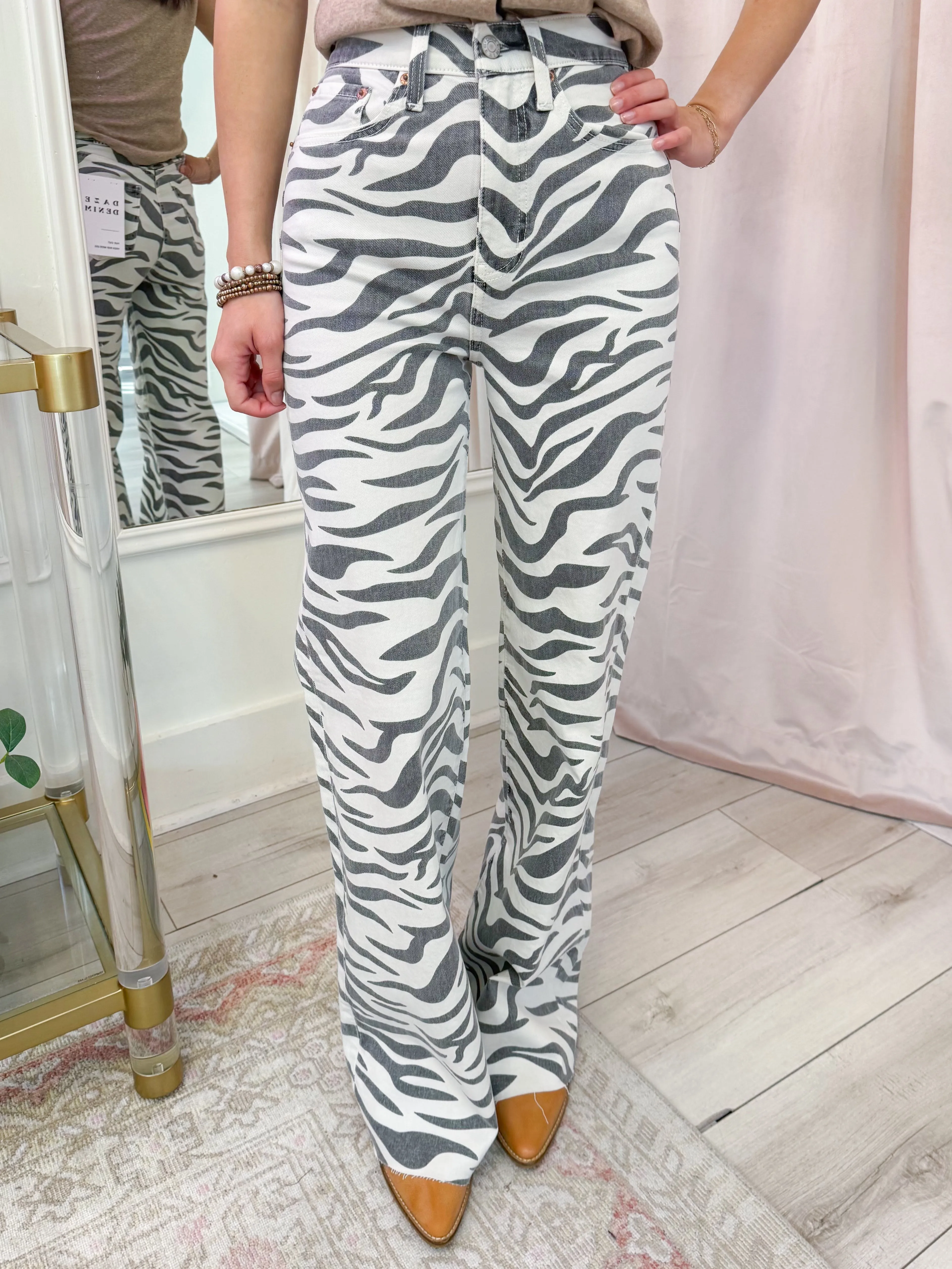 Far Out High Rise Wide Leg Zebra sold by Mimosa