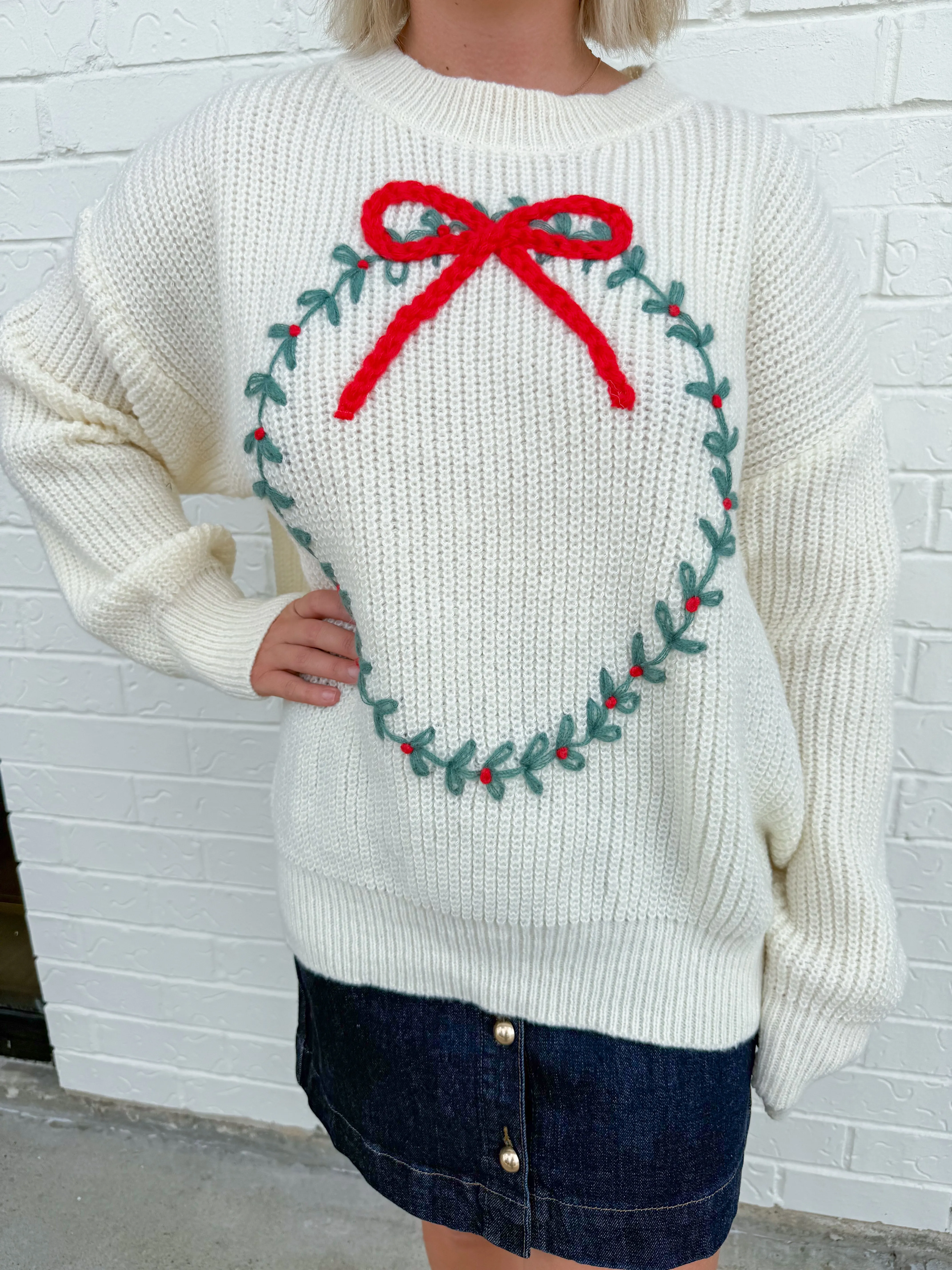 Christmas Wreath Knit Sweater sold by Mimosa product image thumbnail 2