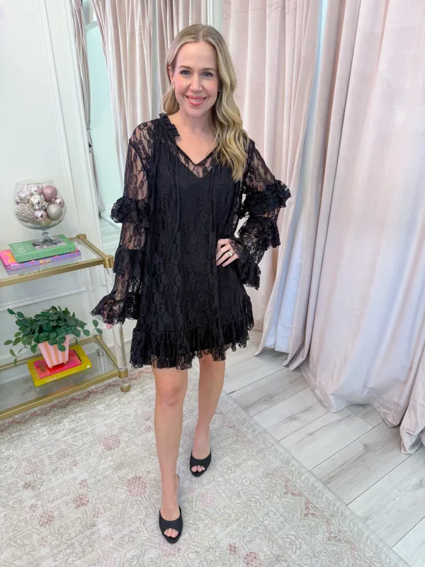 Lorena Lace Ruffled Shift Dress sold by Mimosa