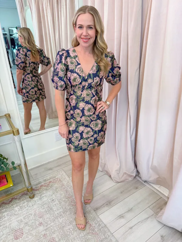 Primrose Puff Sleeve Jacquard Mini Dress sold by Mimosa