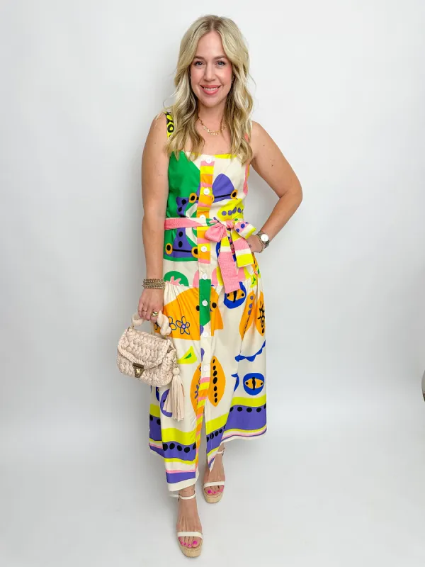 Geometric Art Button Front Maxi sold by Mimosa