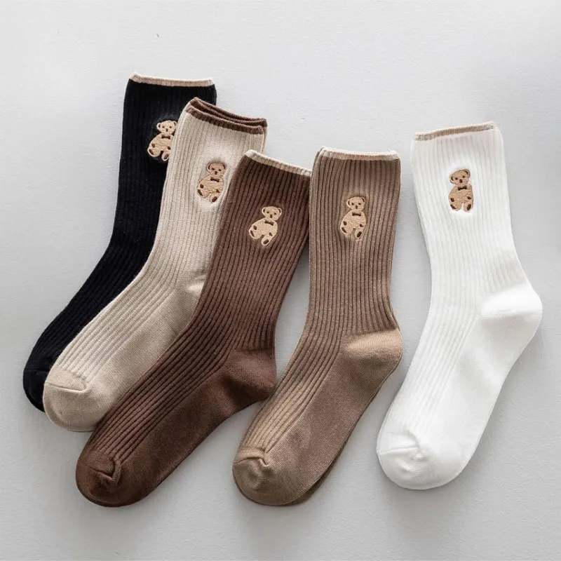 Teddy Bear Embroidered Crew Socks sold by Mimosa