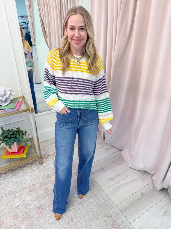Mardi Gras Striped Raglan Sweater sold by Mimosa