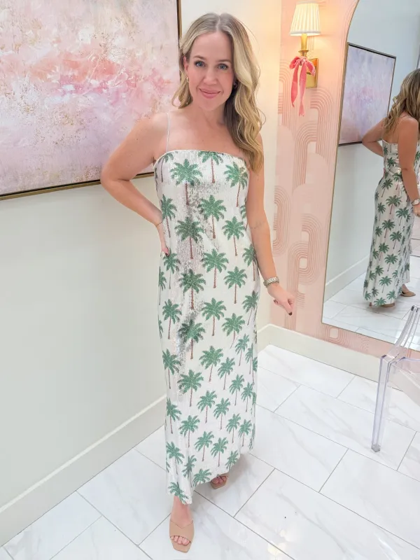 Lizzy Midi Dress Disco Palm Sequins sold by Mimosa