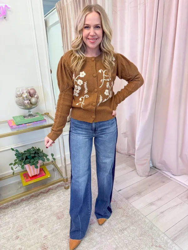 Cottage Floral Embroidered Knit Cardigan sold by Mimosa