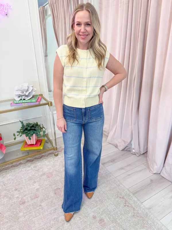 Sunny Stripe Button Up Sweater Tank sold by Mimosa