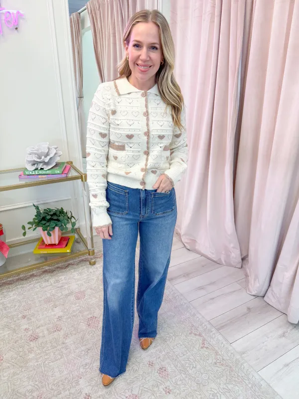 Delicate Hearts Button Up Cardigan sold by Mimosa