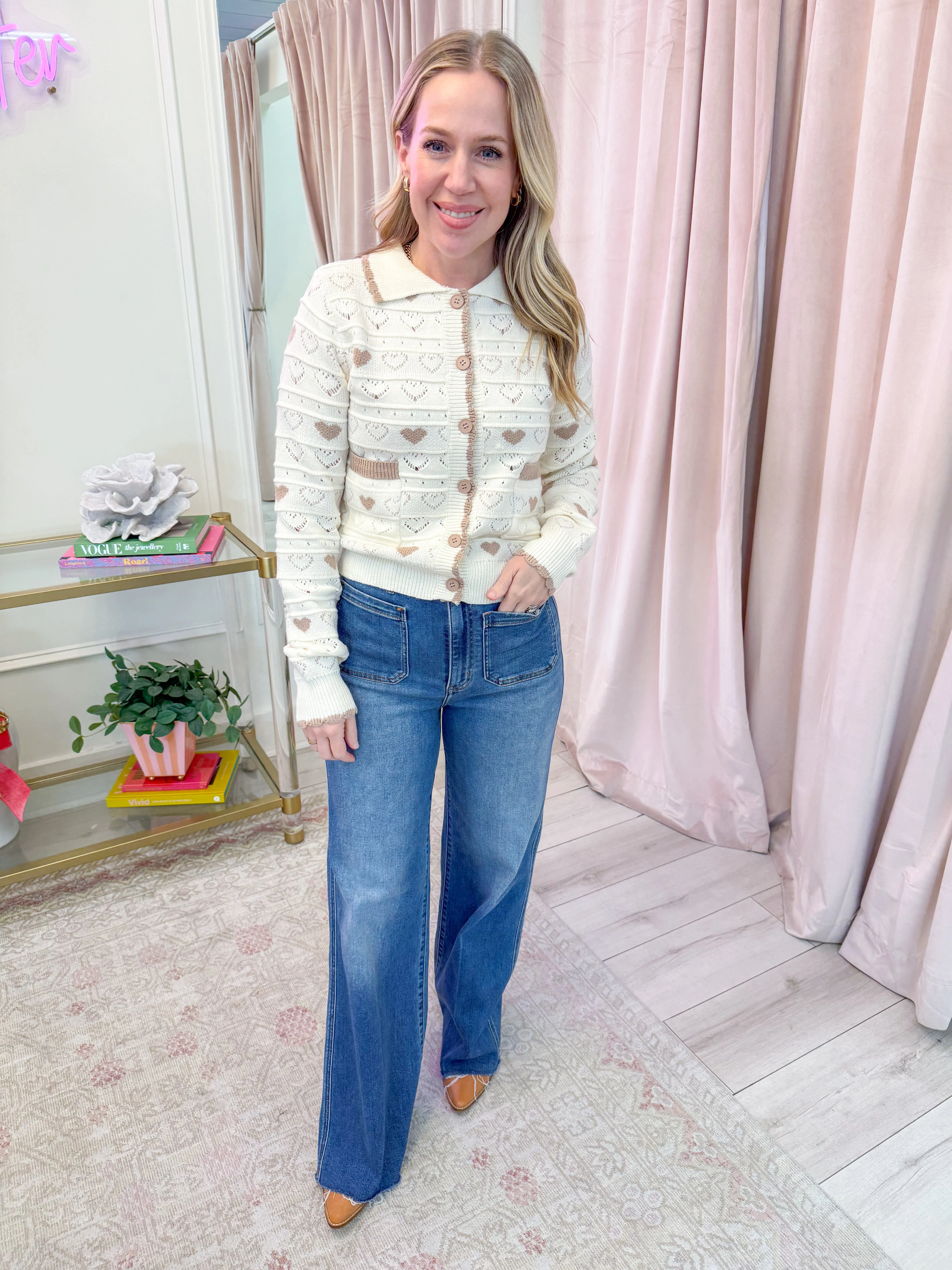 Delicate Hearts Button Up Cardigan sold by Mimosa