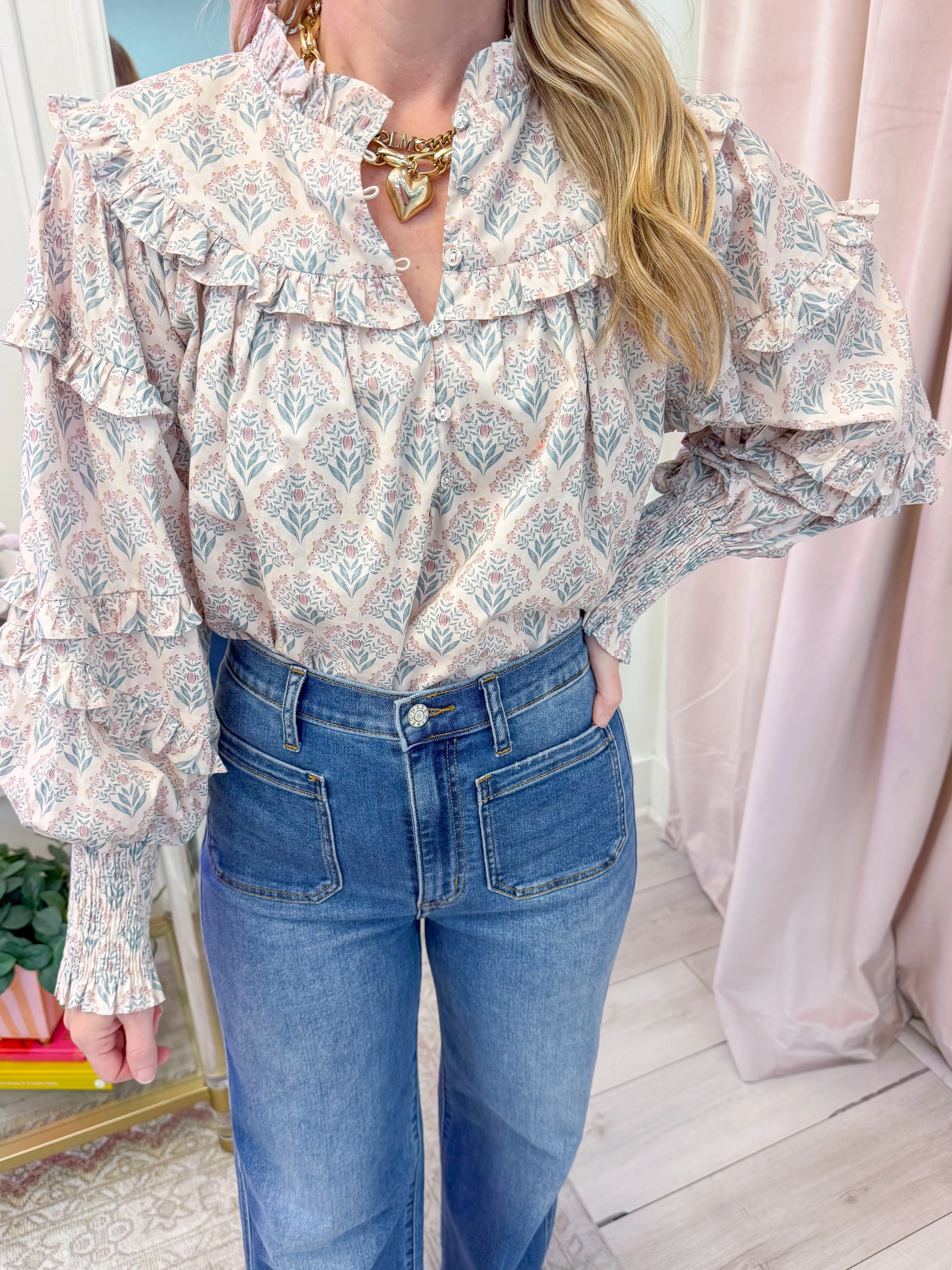 Tilley Floral Ruffle Sleeve Blouse sold by Mimosa product image thumbnail 2