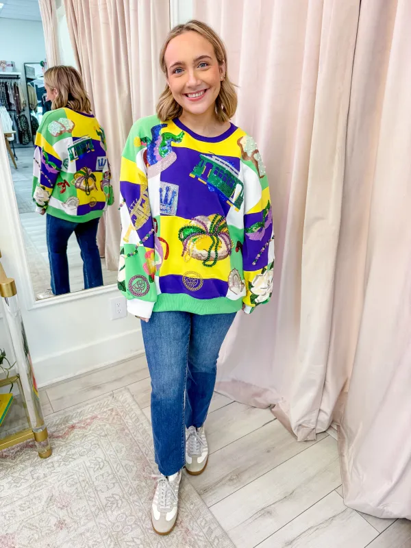 Checkered Mardi Gras Icon Sweatshirt made by Mimosa