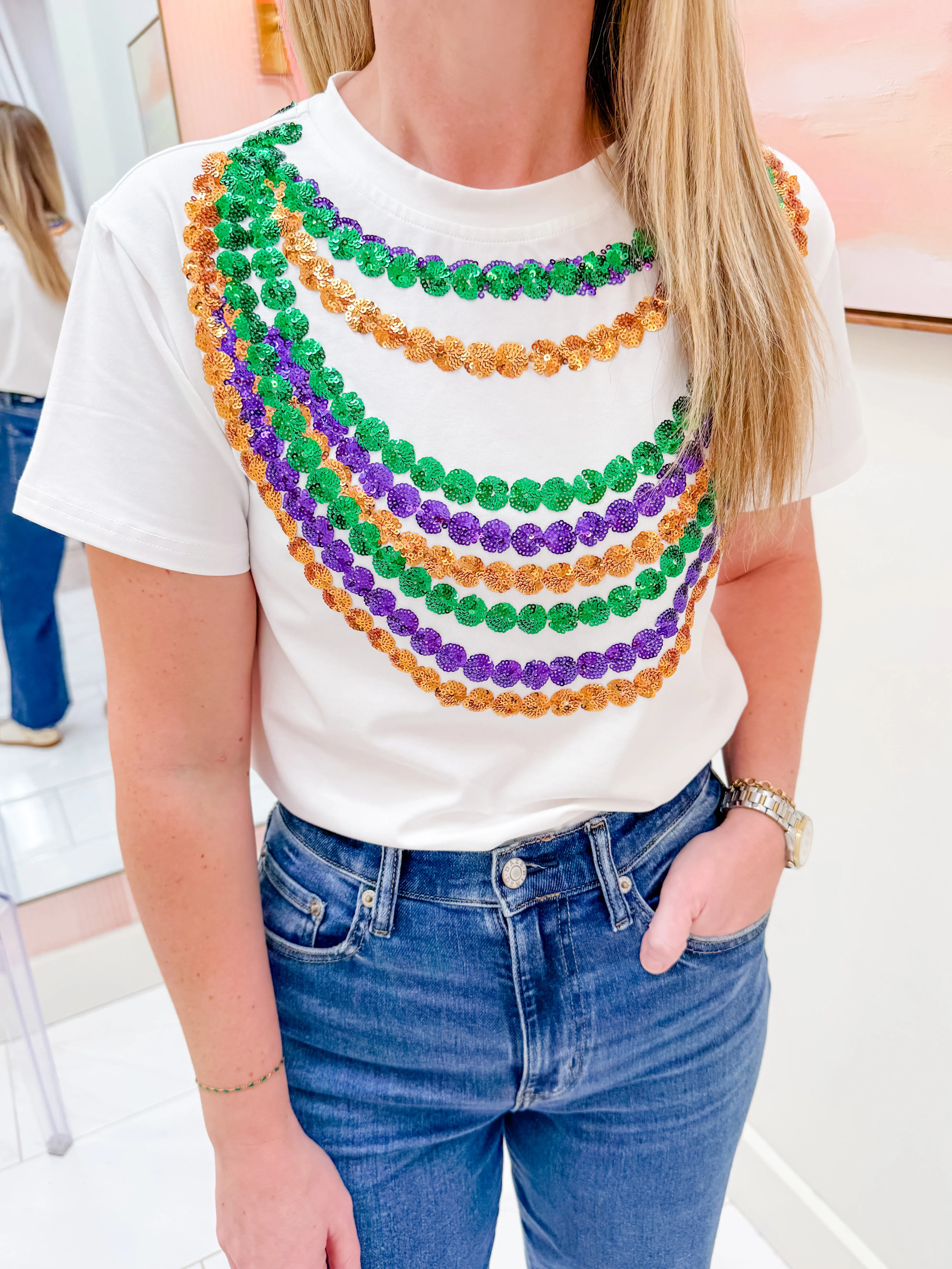 Mardi Gras Sequin Beads Tee sold by Mimosa