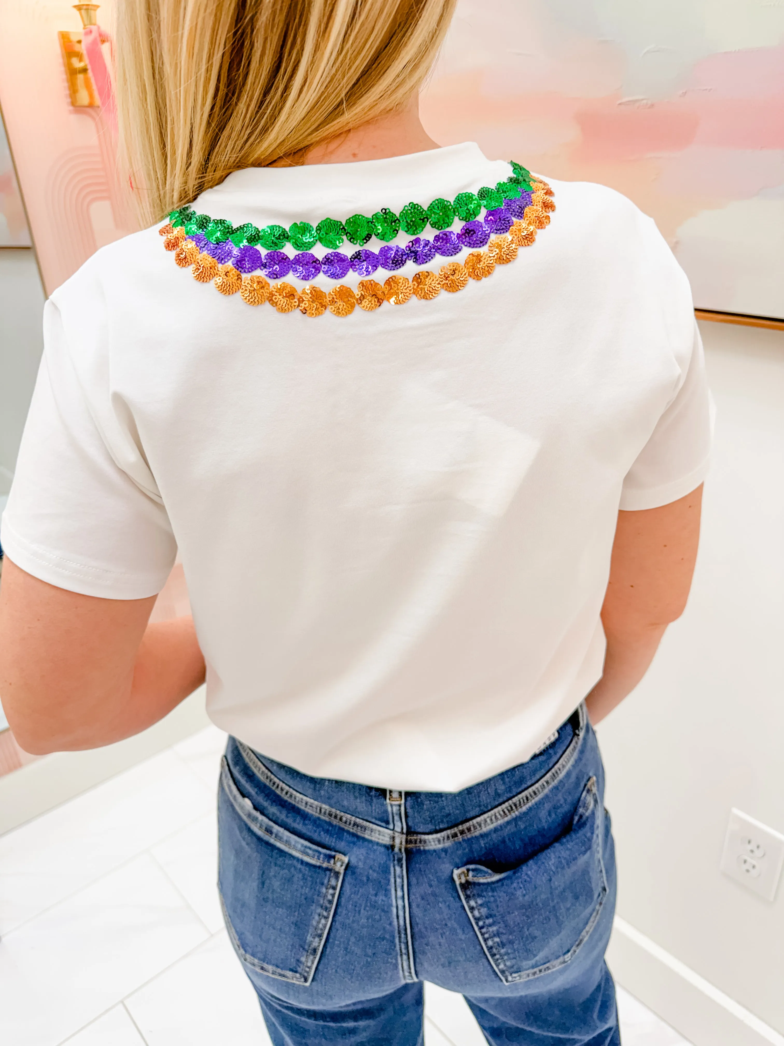Mardi Gras Sequin Beads Tee sold by Mimosa product image thumbnail 3
