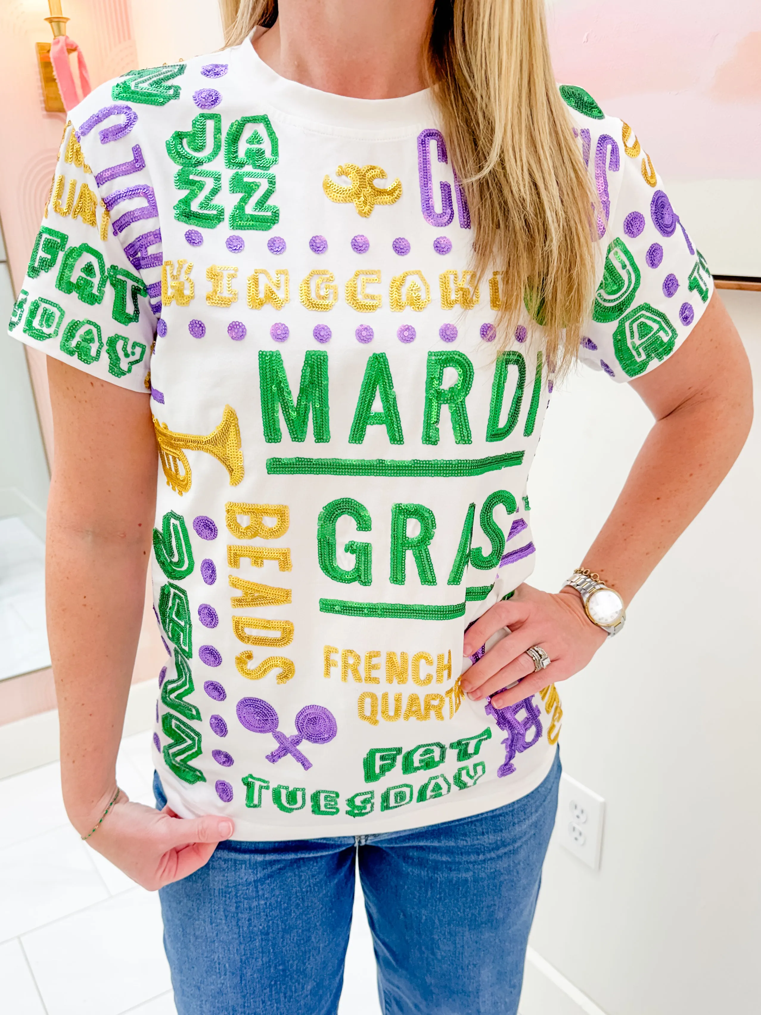 Sequin All Things Mardi Gras Tee sold by Mimosa
