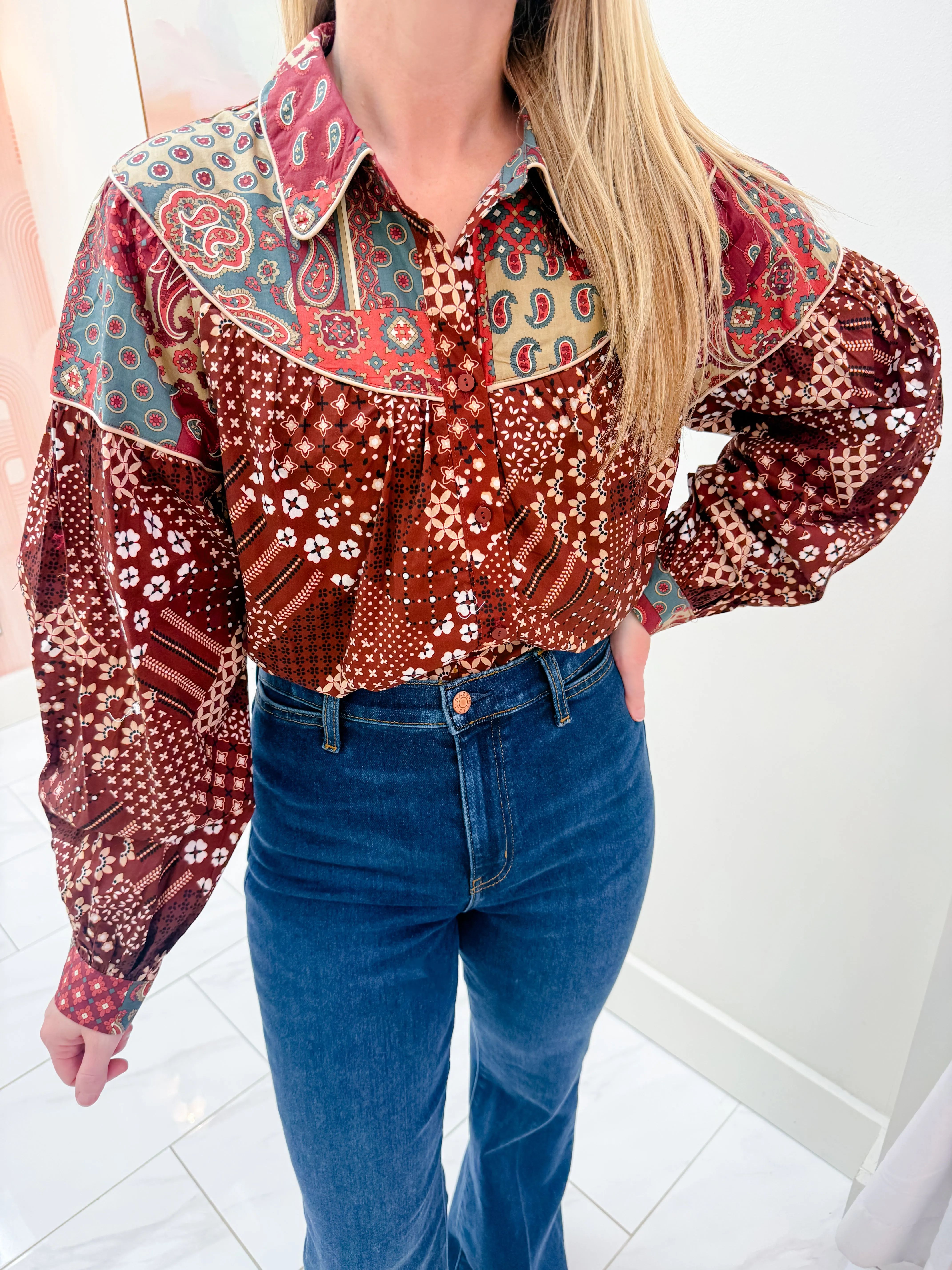 Della Patchwork Button Blouse sold by Mimosa product image thumbnail 3