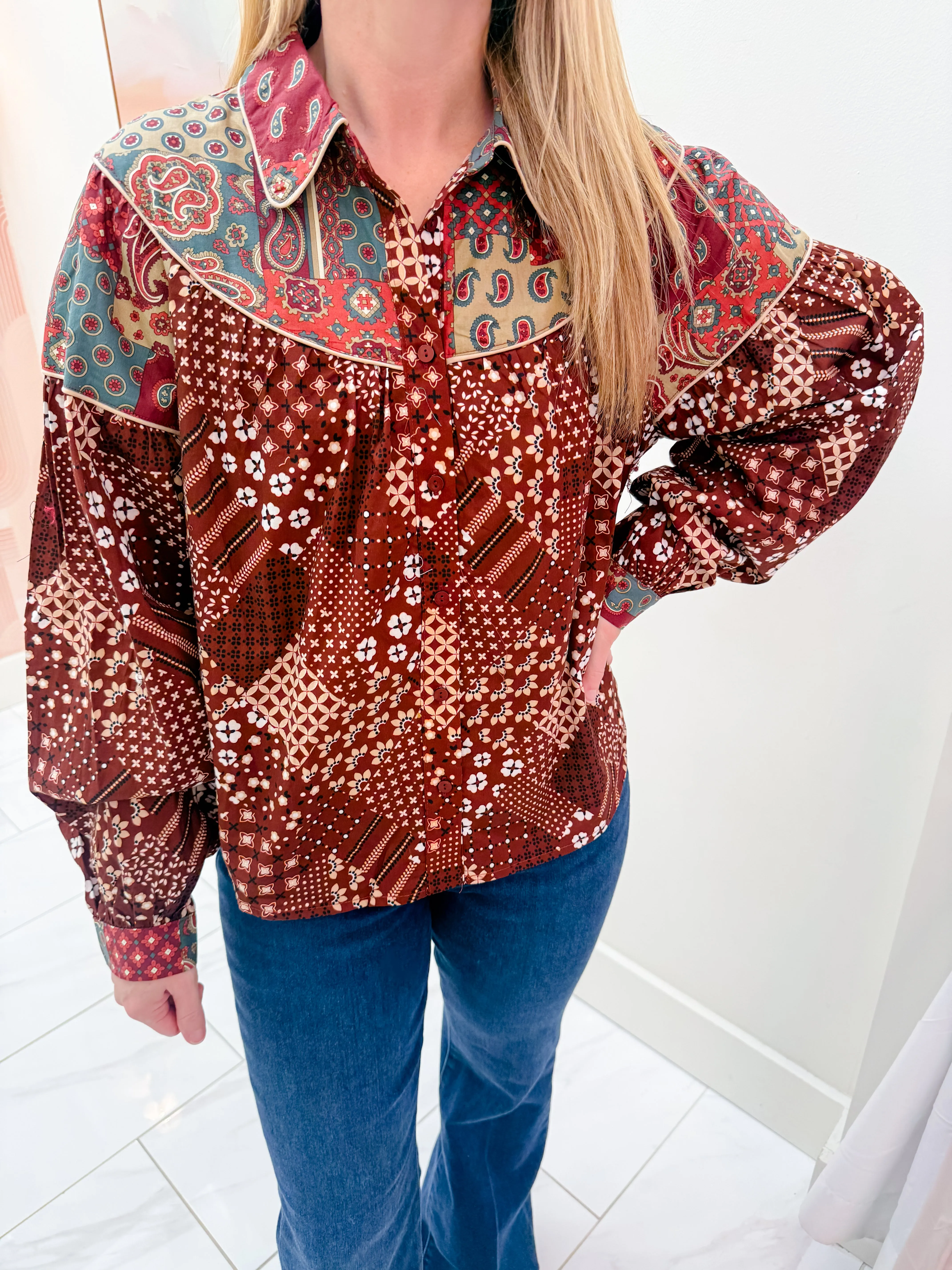 Della Patchwork Button Blouse sold by Mimosa product image thumbnail 2