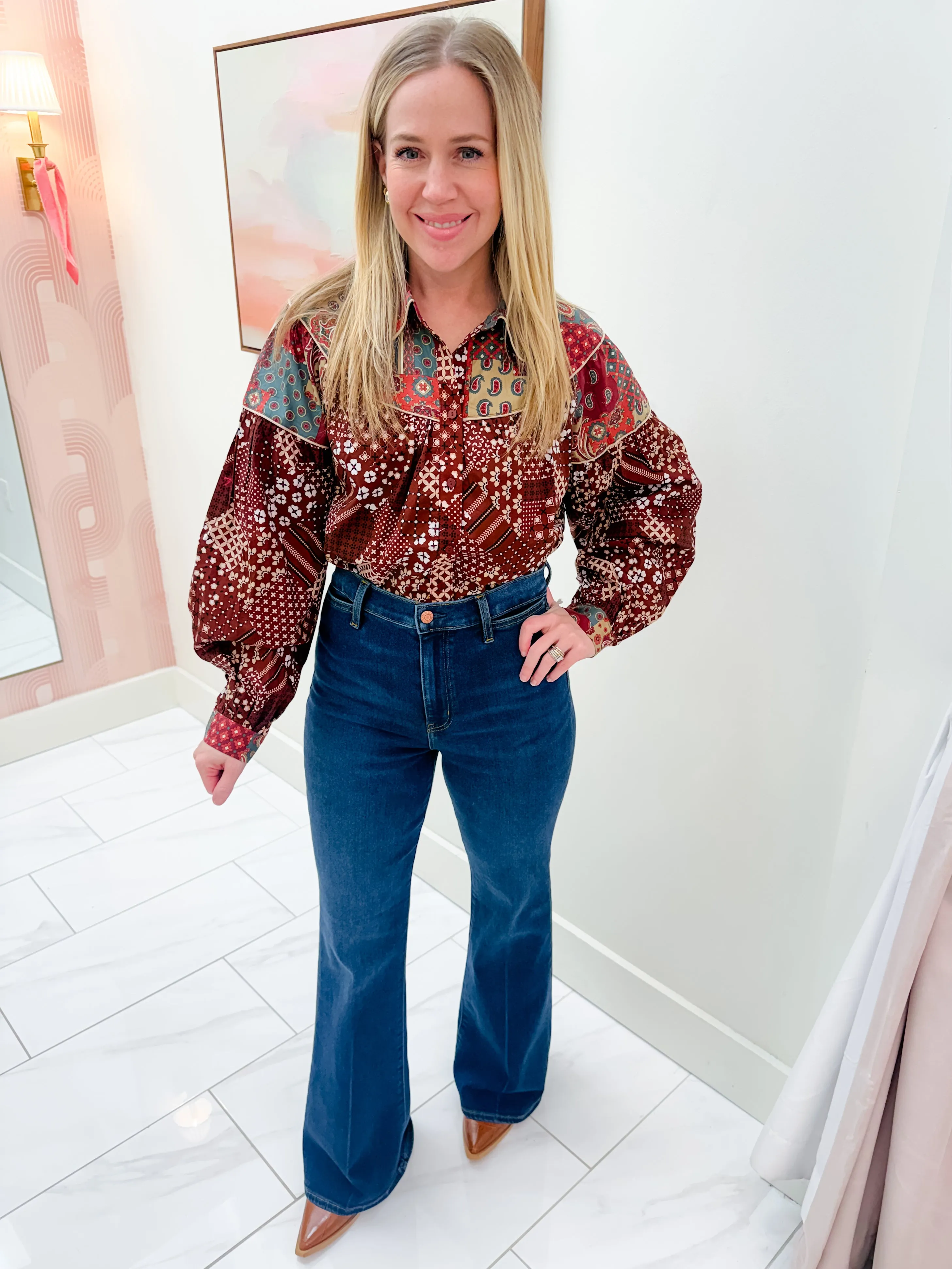 Della Patchwork Button Blouse sold by Mimosa