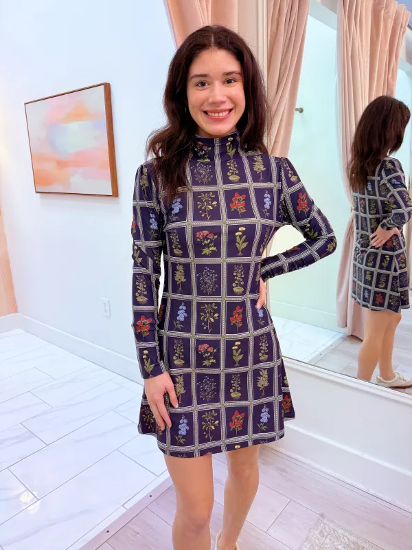 The Dottie Dress Gardeners Window Navy sold by Mimosa