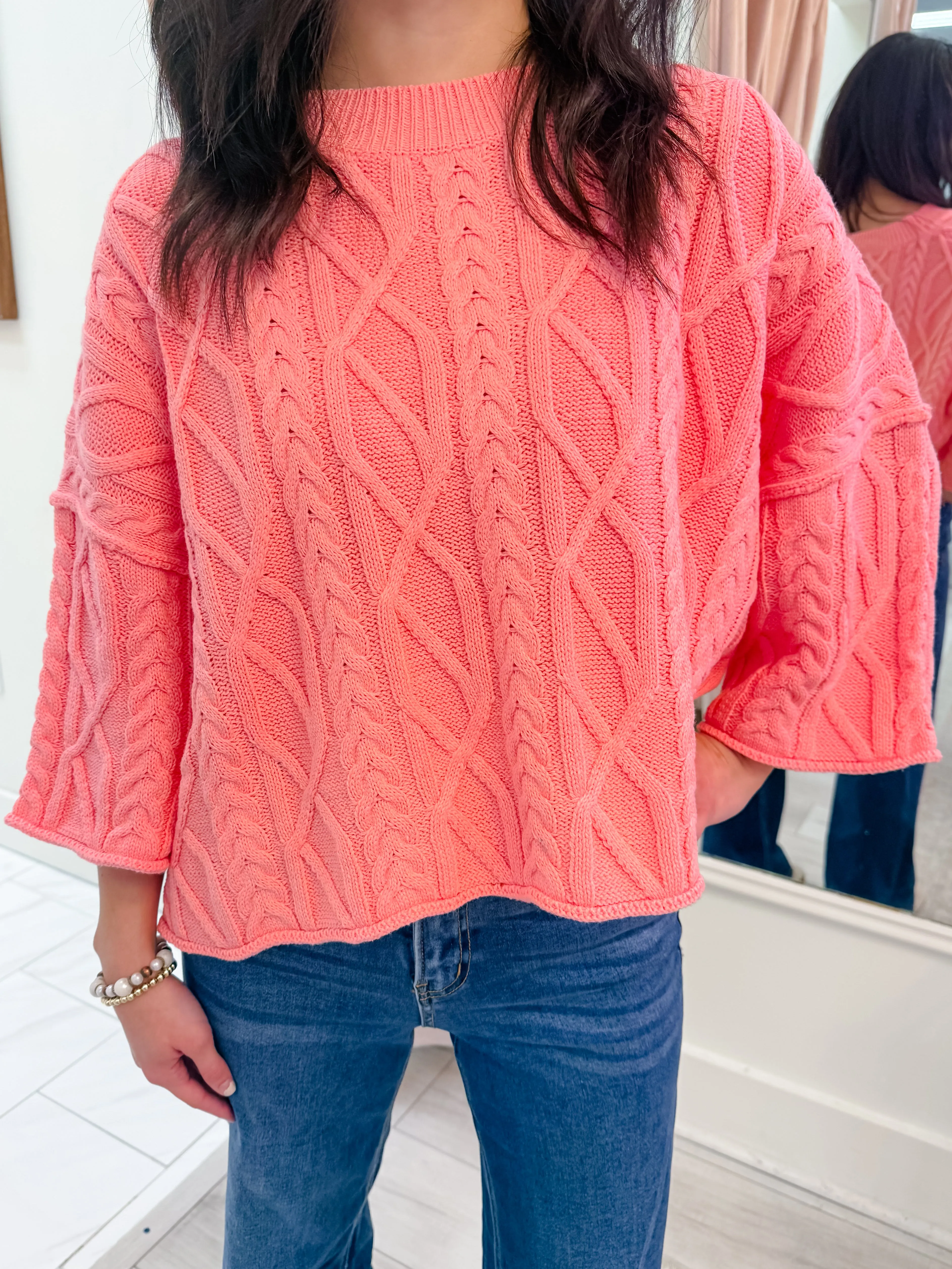 Brighter Cable Knit Boxy Sweater Top sold by Mimosa product image thumbnail 2