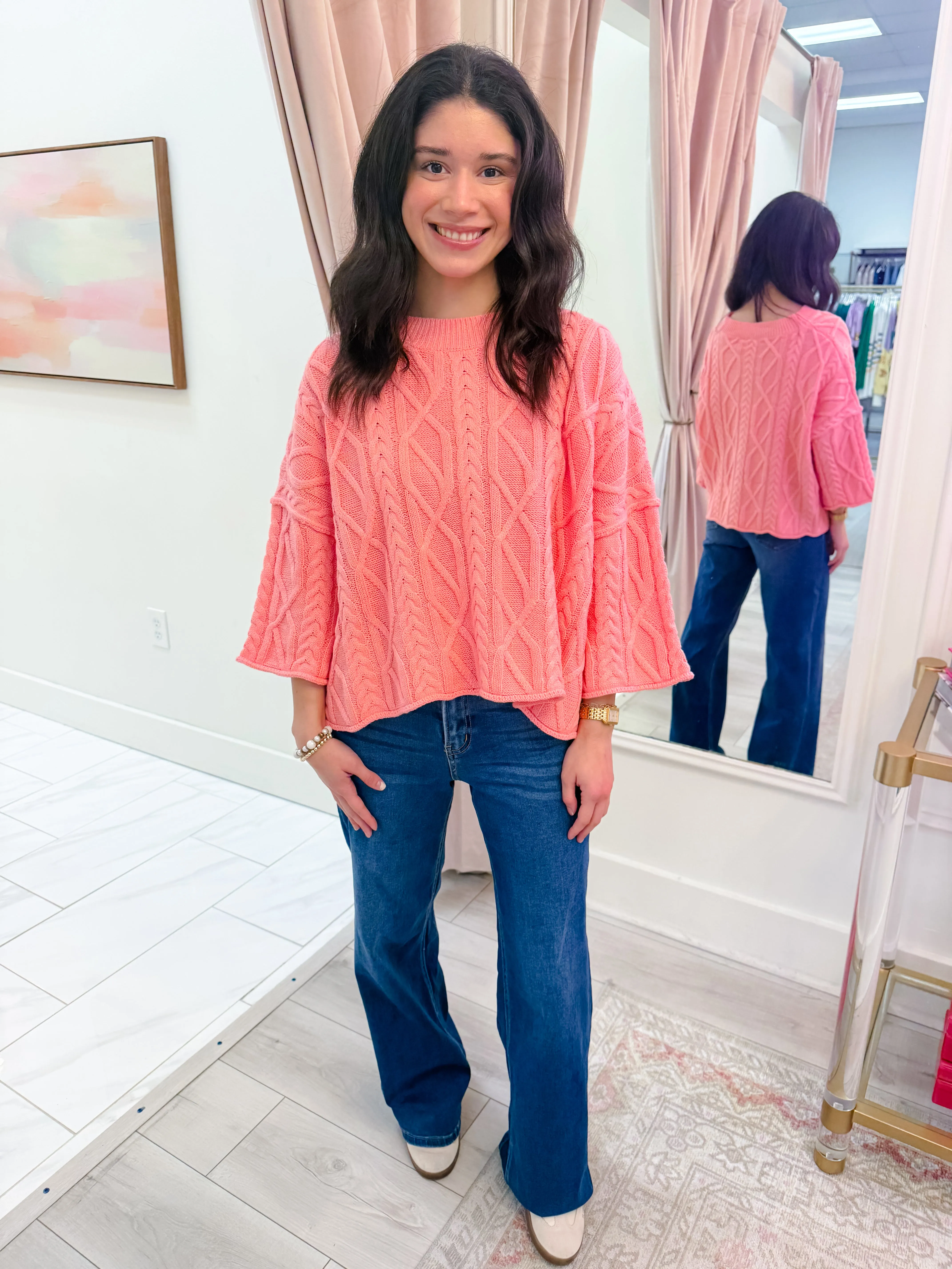 Brighter Cable Knit Boxy Sweater Top sold by Mimosa