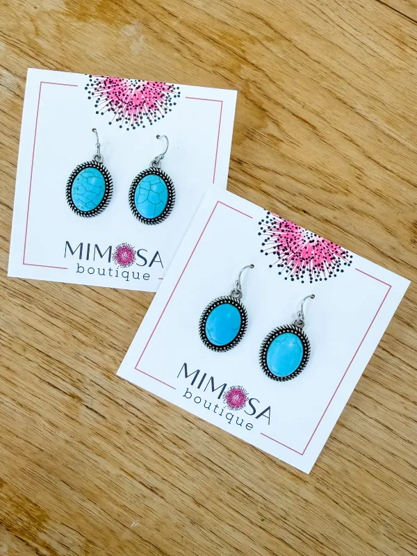 Turquoise Oval Drop Earrings made by Mimosa