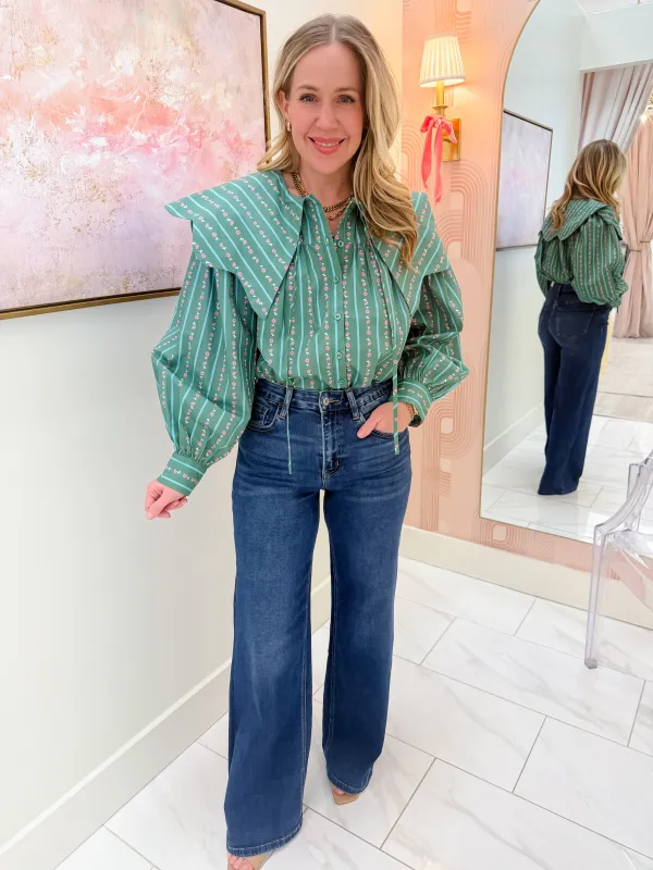 Floral Ditzy Stripe Peter Pan Blouse sold by Mimosa