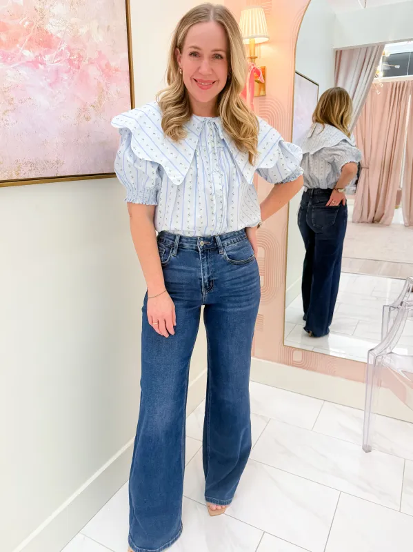 Floral Ditzy Stripe Collared Button Up sold by Mimosa