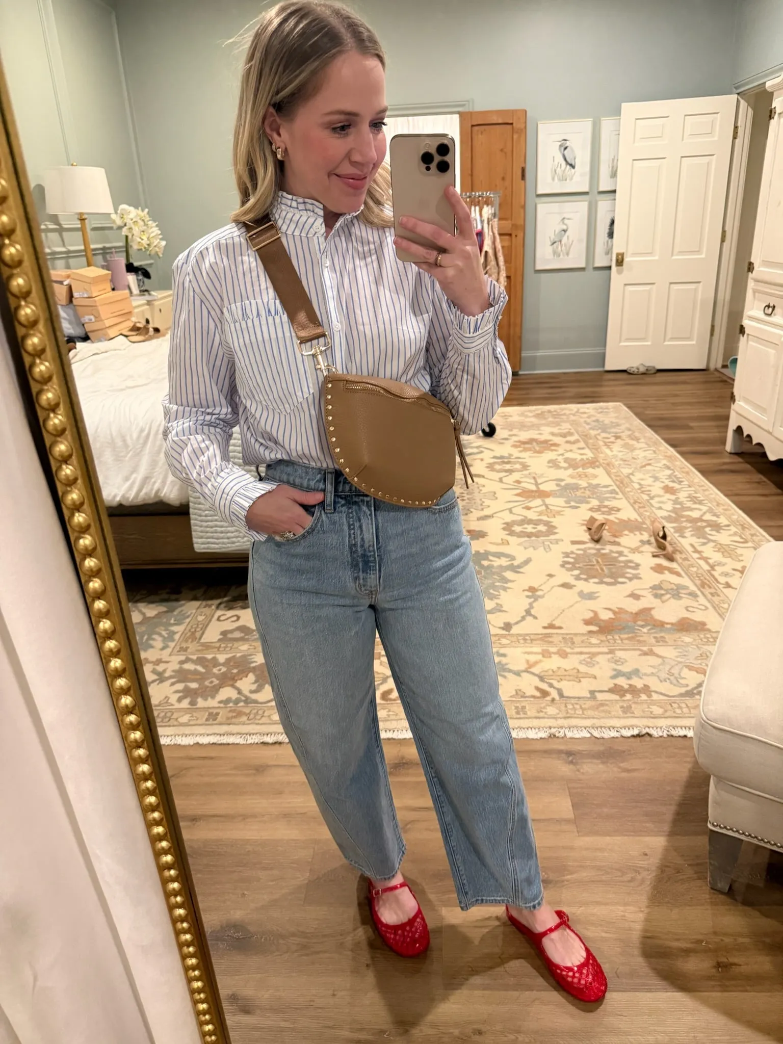 Blue Skies Stripe Ruffle Button Up sold by Mimosa product image thumbnail 2