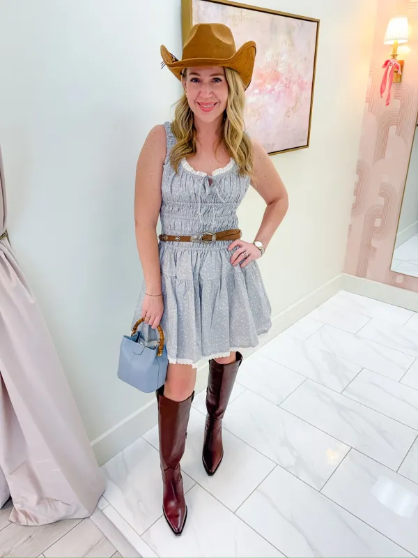 Yasmin Floral Eylet Trim Mini Dress sold by Mimosa