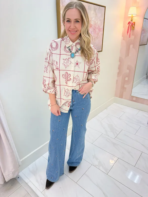 Saddle Up Button Down Blouse made by entro