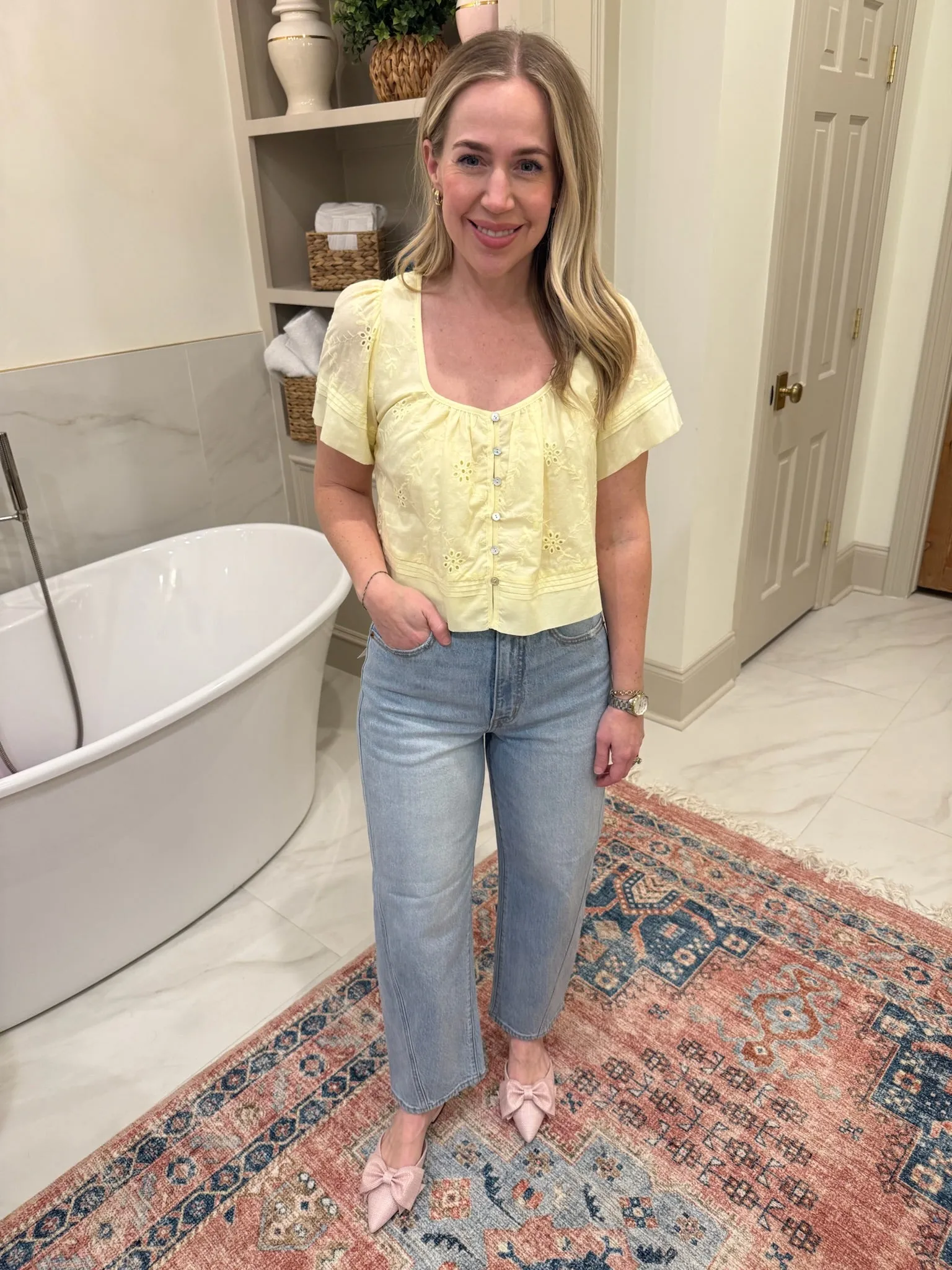 Elaine Flutter Sleeve Crop Blouse sold by Mimosa