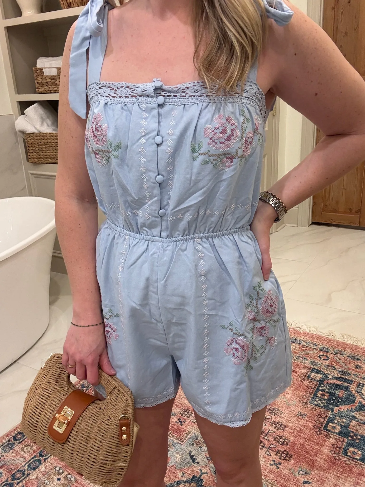 Cross Stitched Floral Romper sold by Mimosa product image thumbnail 2