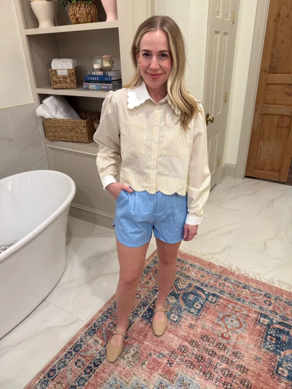 Sallie Scallop Collar Striped Blouse sold by Mimosa