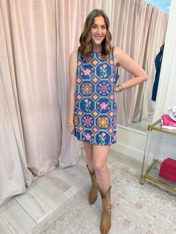 Jessa Embroidered Denim Mini Dress made by THML