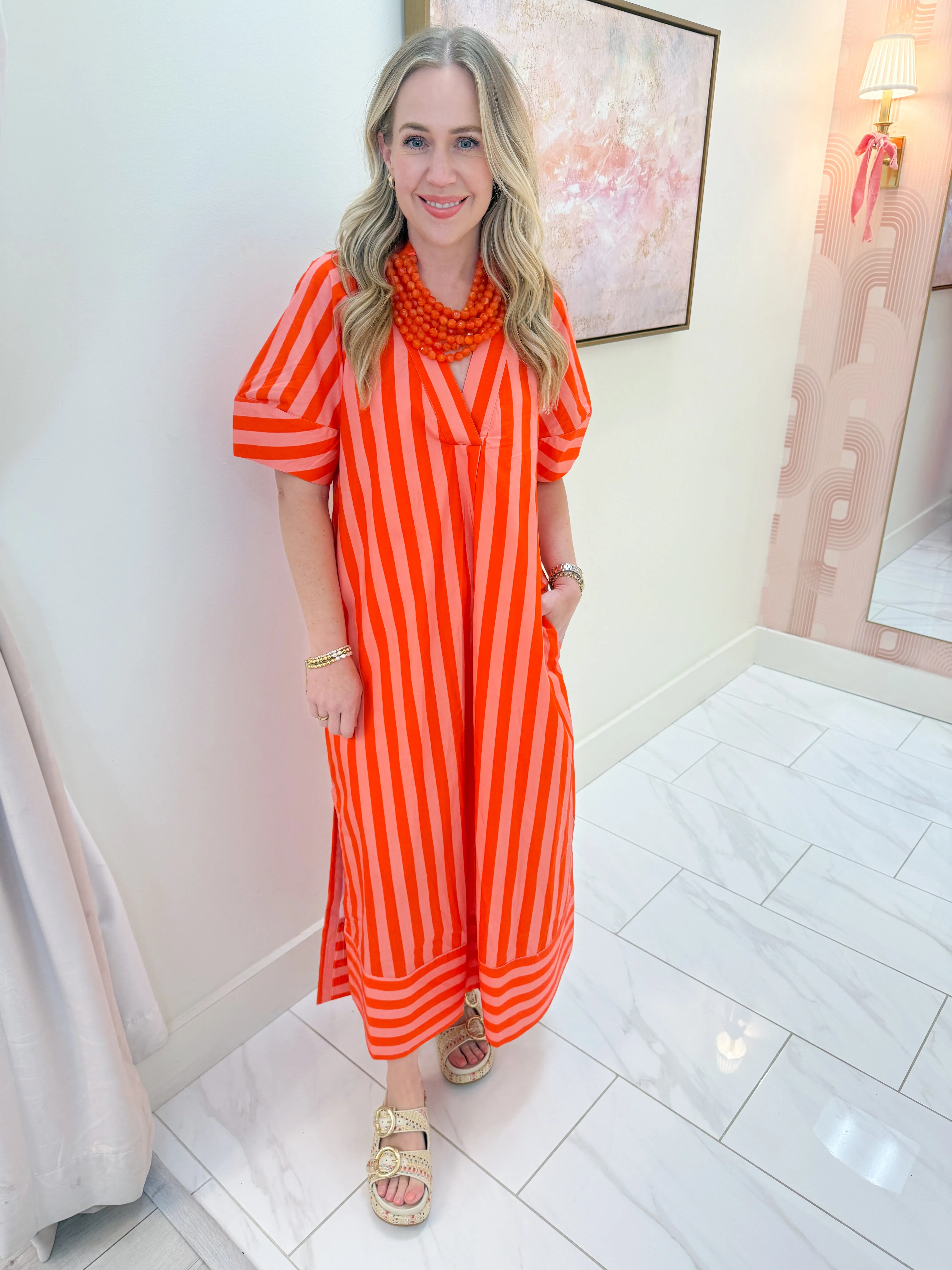 Citrus Stripe V-neck Signature Maxi Dress sold by Mimosa