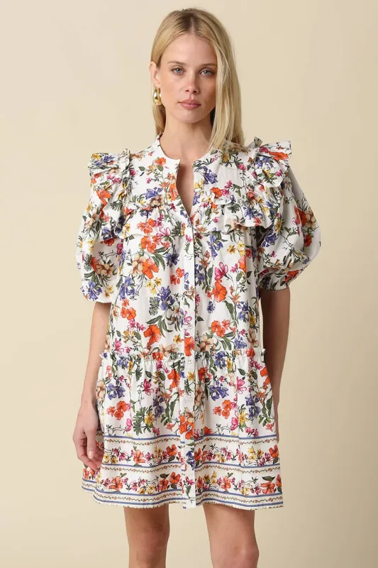 Elyse Floral Ruffle Yoke Mini Dress made by Olivaceous