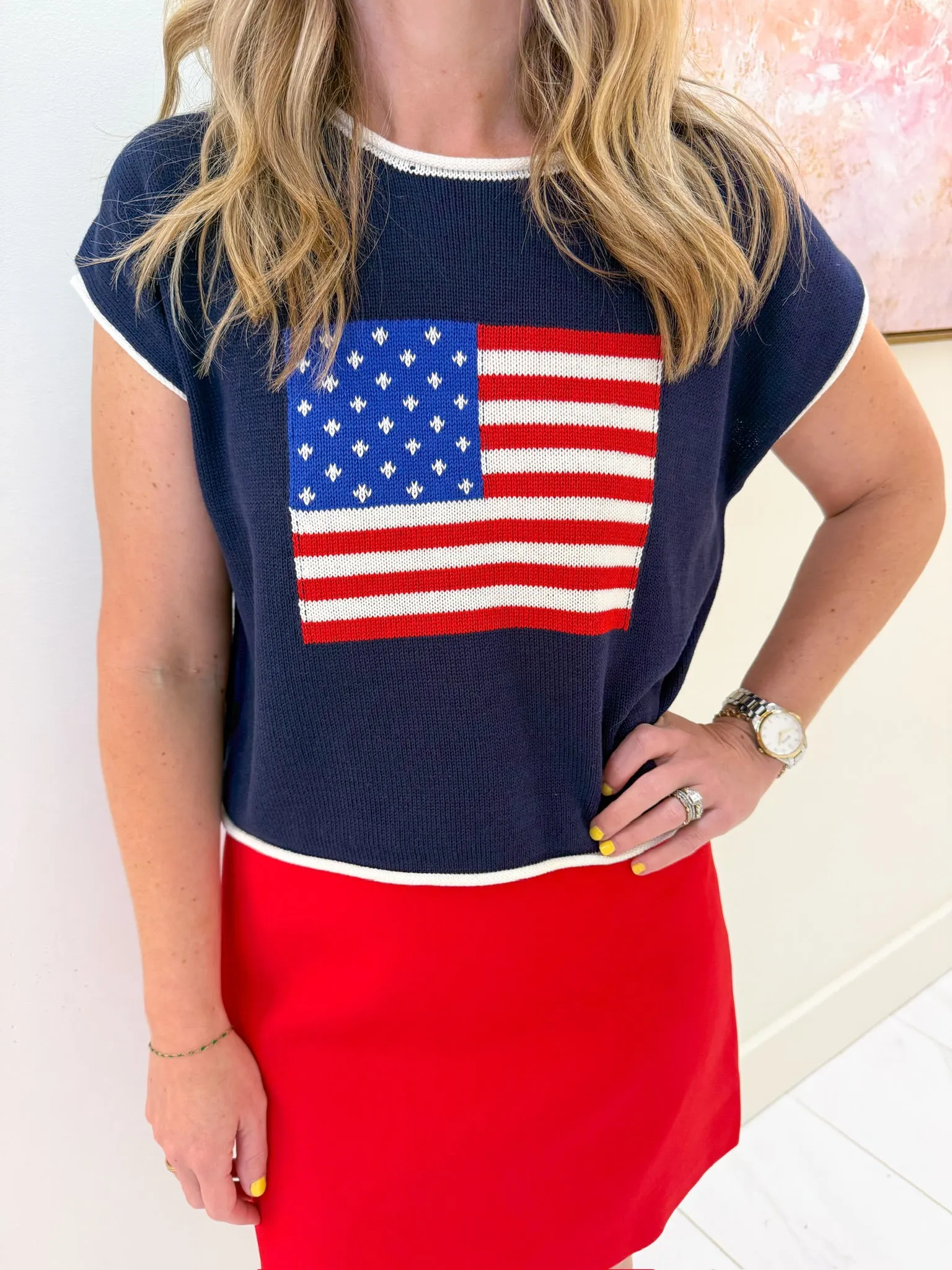 Flag Rolled Edge Sweater sold by Mimosa
