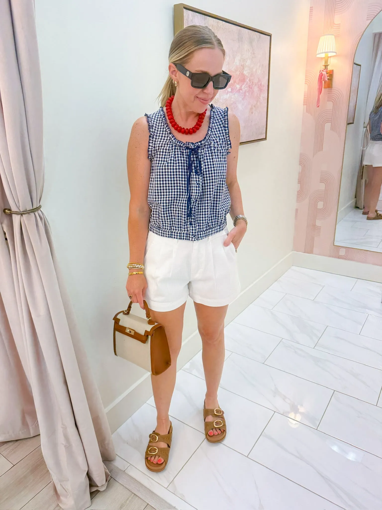 Gingham Ruffle Trim Tank sold by Mimosa