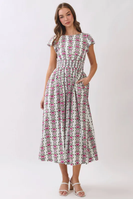 Rosita Floral Stripe Smocked Waist Midi Dress made by TCEC