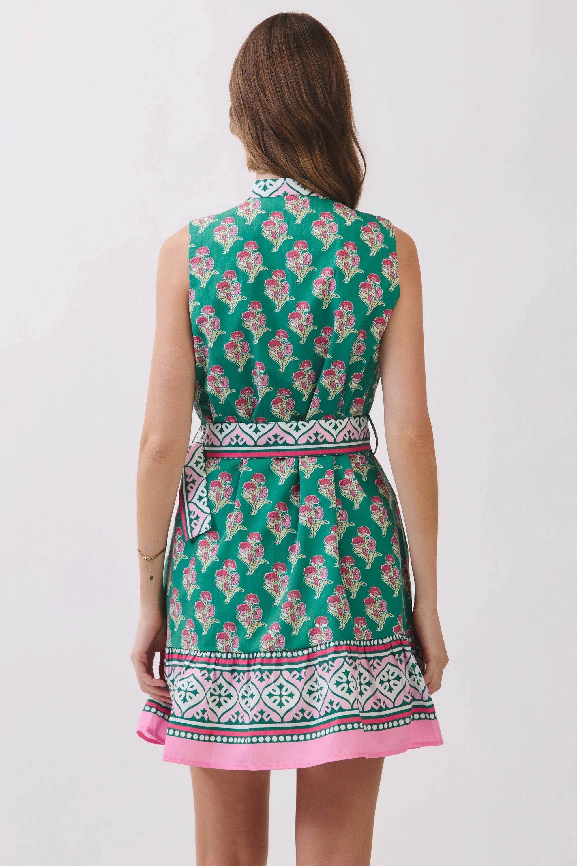 Floral Border Print Belted Mini Dress sold by Mimosa product image thumbnail 4