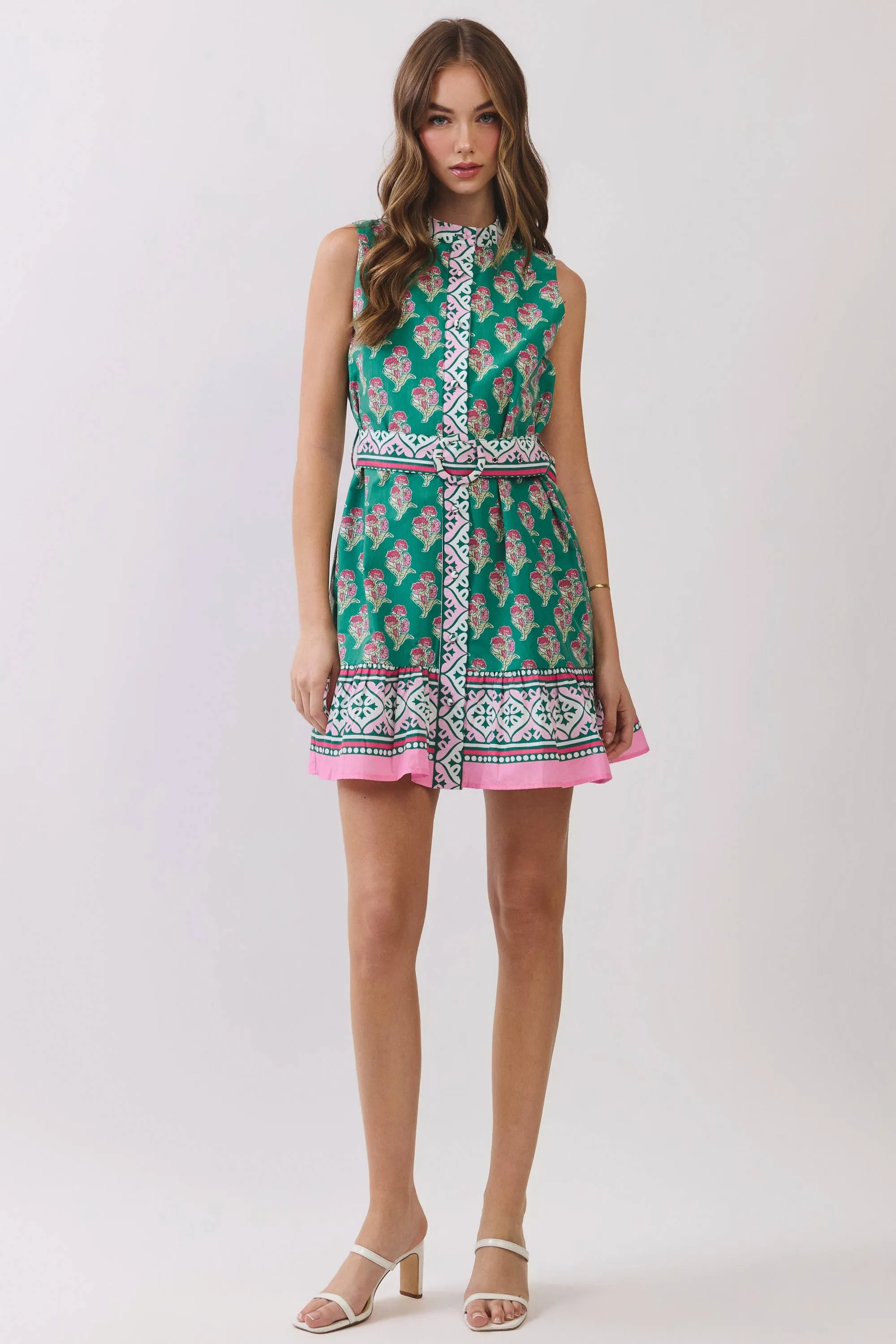 Floral Border Print Belted Mini Dress sold by Mimosa product image thumbnail 5