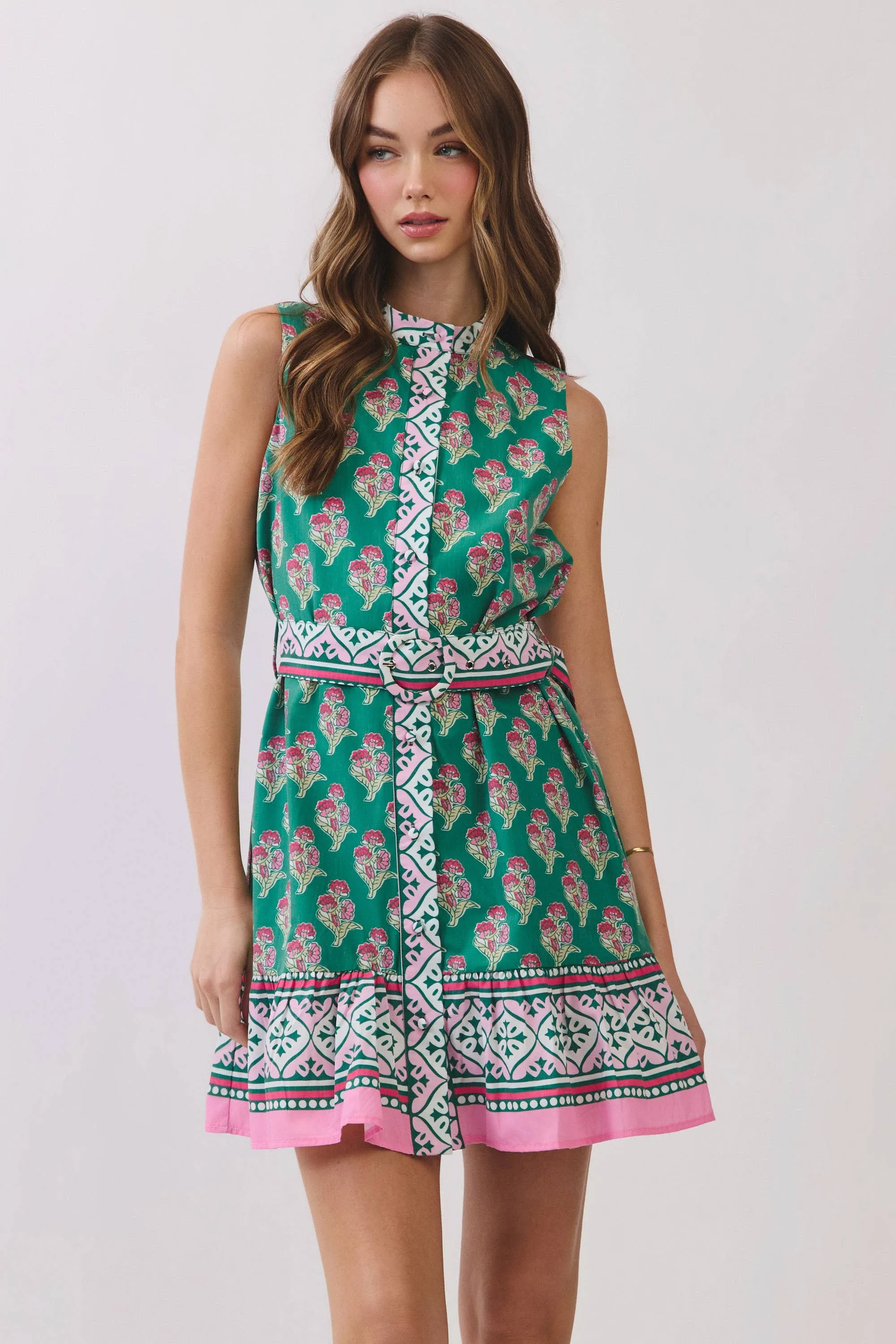 Floral Border Print Belted Mini Dress sold by Mimosa product image thumbnail 2